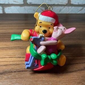 Disney Winnie the Pooh & Piglet Riding Rocking Horse Christmas Tree Ornament Vtg